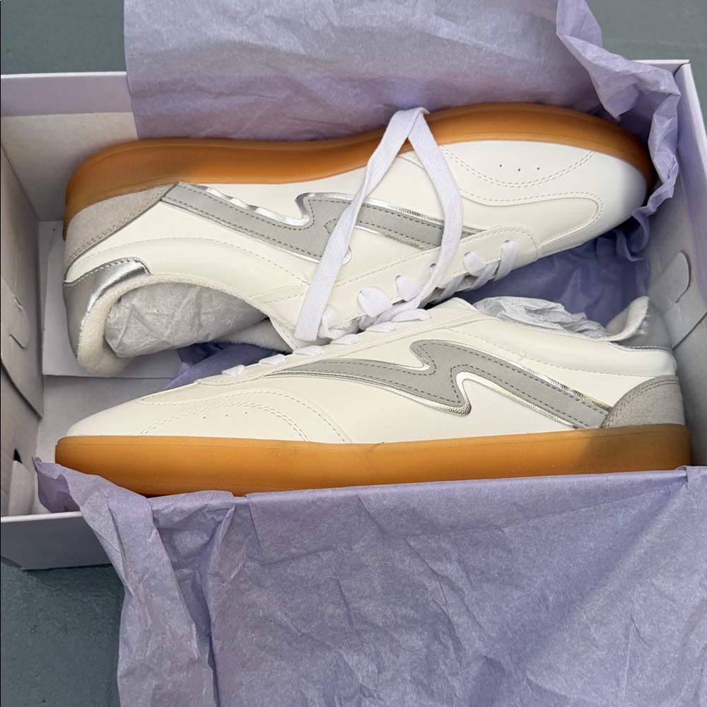 Madden Girl White and Tan Sneakers